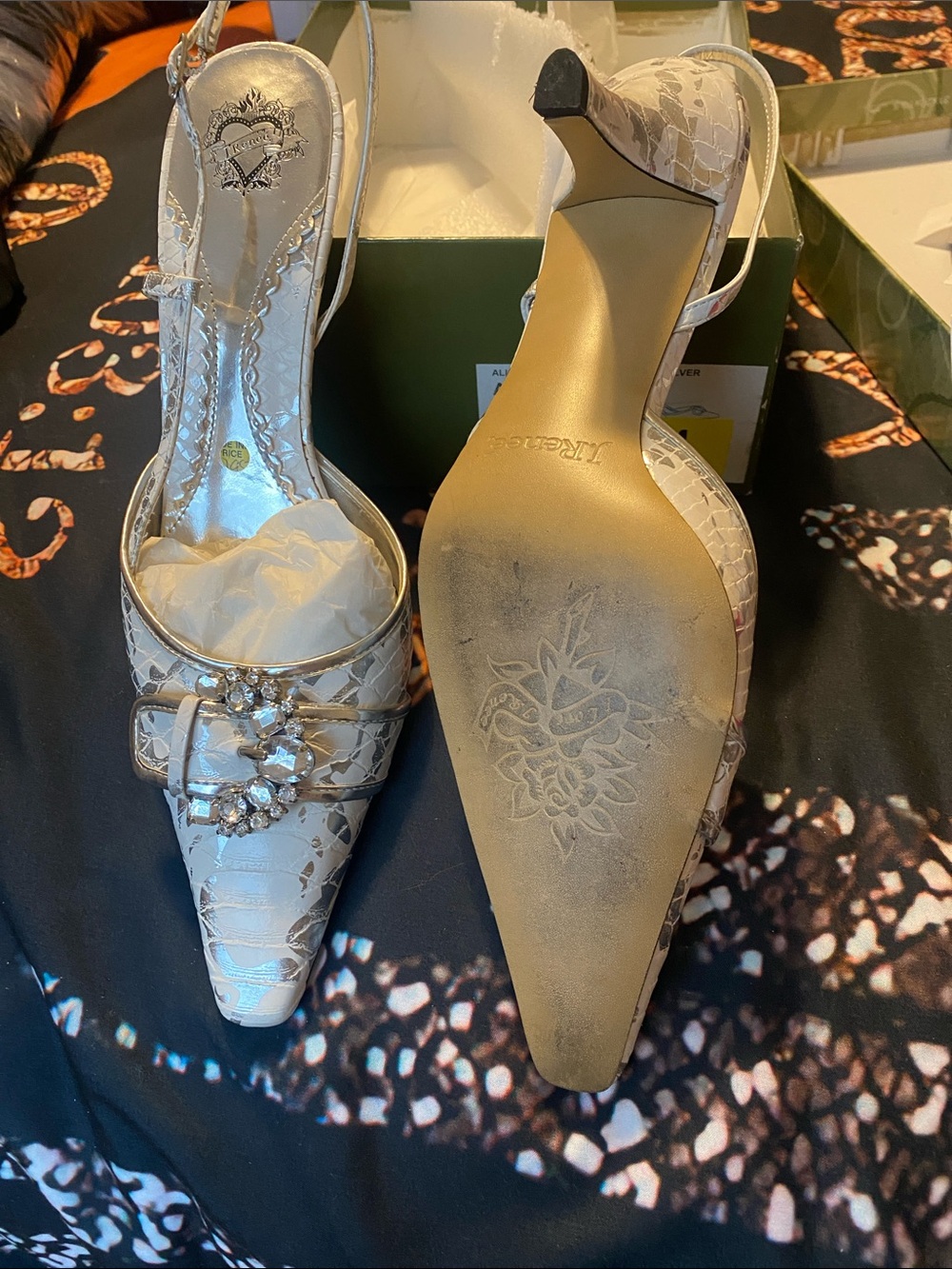 J.Renee Ivory Embellished Pointed Slingback Heels